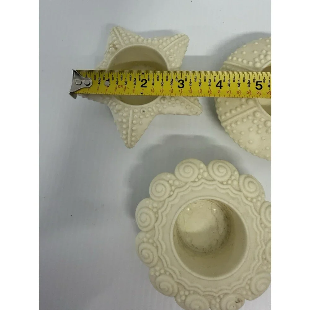 VTG Partylite Retired 3PC Sea Drifters Bisque Shells Tealights Candle Holders - Picture 6 of 6
